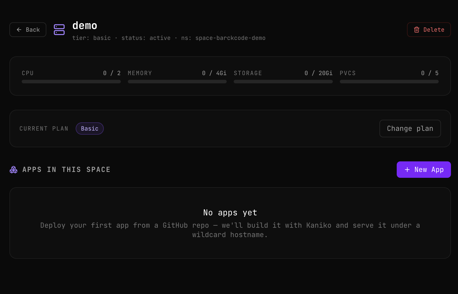 Crear una nueva App dentro del Space